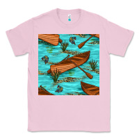 Bubblegum Pink Lake Canoe And Fish With Reeds And Leopard Seamless Pattern Bbs Classic Tee - BundleAndBundleShop