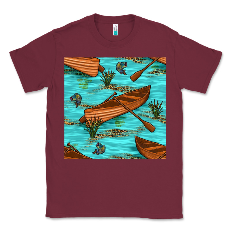 Lake Canoe And Fish With Reeds And Leopard Seamless Pattern Bbs Classic Tee by BundleAndBundleShop | Teevron