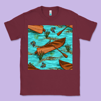 Lake Canoe And Fish With Reeds And Leopard Seamless Pattern Bbs Classic Tee Designed By Bundleandbundleshop