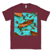 Burgundy Lake Canoe And Fish With Reeds And Leopard Seamless Pattern Bbs Classic Tee - BundleAndBundleShop