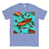 Colony Blue Lake Canoe And Fish With Reeds And Leopard Seamless Pattern Bbs Classic Tee - BundleAndBundleShop
