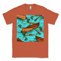 Copper Lake Canoe And Fish With Reeds And Leopard Seamless Pattern Bbs Classic Tee - BundleAndBundleShop