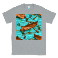 Heather Grey Lake Canoe And Fish With Reeds And Leopard Seamless Pattern Bbs Classic Tee - BundleAndBundleShop