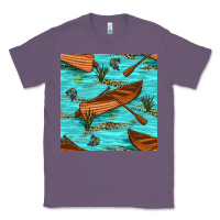 Lavender Lake Canoe And Fish With Reeds And Leopard Seamless Pattern Bbs Classic Tee - BundleAndBundleShop