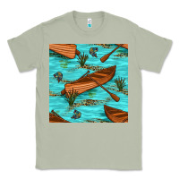 Matcha Lake Canoe And Fish With Reeds And Leopard Seamless Pattern Bbs Classic Tee - BundleAndBundleShop