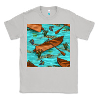 Moon Dust Lake Canoe And Fish With Reeds And Leopard Seamless Pattern Bbs Classic Tee - BundleAndBundleShop