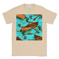 Mushroom Lake Canoe And Fish With Reeds And Leopard Seamless Pattern Bbs Classic Tee - BundleAndBundleShop