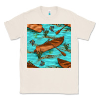 Natural Lake Canoe And Fish With Reeds And Leopard Seamless Pattern Bbs Classic Tee - BundleAndBundleShop