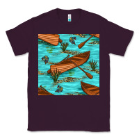 Plum Lake Canoe And Fish With Reeds And Leopard Seamless Pattern Bbs Classic Tee - BundleAndBundleShop