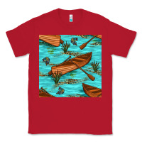 Red Lake Canoe And Fish With Reeds And Leopard Seamless Pattern Bbs Classic Tee - BundleAndBundleShop