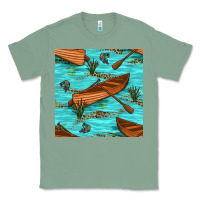 Sage Lake Canoe And Fish With Reeds And Leopard Seamless Pattern Bbs Classic Tee - BundleAndBundleShop