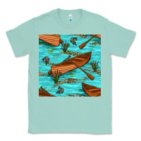 Seafoam Lake Canoe And Fish With Reeds And Leopard Seamless Pattern Bbs Classic Tee - BundleAndBundleShop