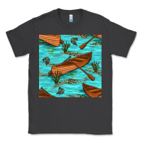 Smoke Lake Canoe And Fish With Reeds And Leopard Seamless Pattern Bbs Classic Tee - BundleAndBundleShop