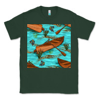 Sports Green Lake Canoe And Fish With Reeds And Leopard Seamless Pattern Bbs Classic Tee - BundleAndBundleShop