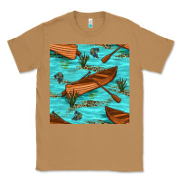 Toasted Coconut Lake Canoe And Fish With Reeds And Leopard Seamless Pattern Bbs Classic Tee - BundleAndBundleShop