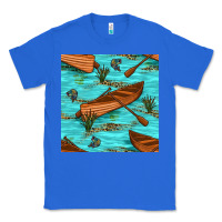 True Royal Lake Canoe And Fish With Reeds And Leopard Seamless Pattern Bbs Classic Tee - BundleAndBundleShop