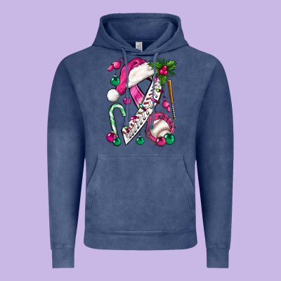 Pink Christmas Breast Cancer Ribbon Baseball Vintage Hoodie Designed By Bundleandbundleshop