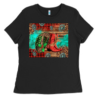Black country boots and cowboy hat christmas Ladies Tee - Jasminsmagicworld