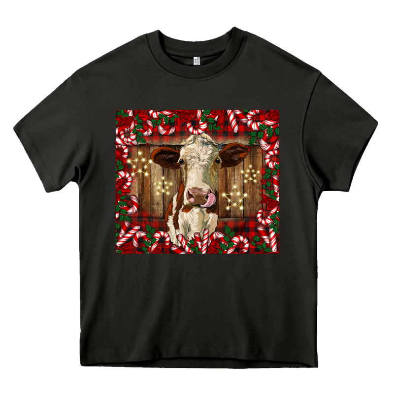 Christmas Heifer With Candy Canes Heavy Core Tee by BarkalooDesign | Teevron