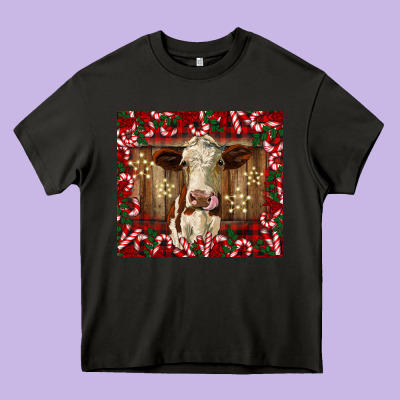Christmas Heifer With Candy Canes Heavy Core Tee Designed By Barkaloodesign