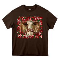 Chocolate Brown christmas heifer with candy canes Heavy Core Tee - BarkalooDesign