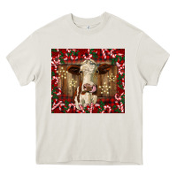 Cream christmas heifer with candy canes Heavy Core Tee - BarkalooDesign