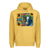 Antique Gold Cow Serape Just a Little Moody Premium Hoodie - CowCowDesign