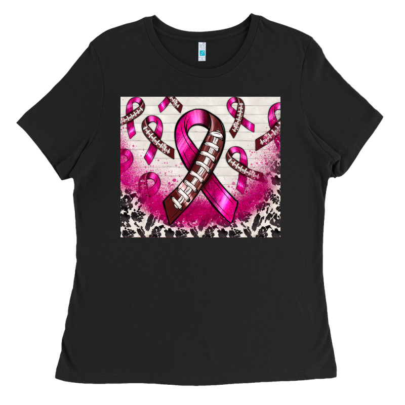 Breast Cancer American Football Ribbon Ladies Tee by NancyCooperArtShop | Teevron