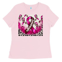 Bubblegum Pink breast cancer american football ribbon Ladies Tee - NancyCooperArtShop