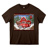 Chocolate Brown Christmas farm reindeer and truck Heavy Core Tee - BarkalooDesign