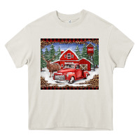Cream Christmas farm reindeer and truck Heavy Core Tee - BarkalooDesign