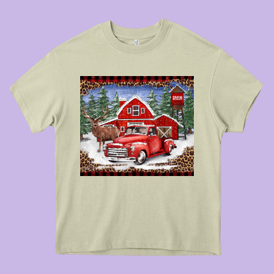 Christmas Farm Reindeer And Truck Heavy Core Tee Designed By Barkaloodesign