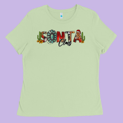 Western Christmas Santa Claus Sunflowers And Cactus Ladies Tee Designed By Jasminsmagicworld