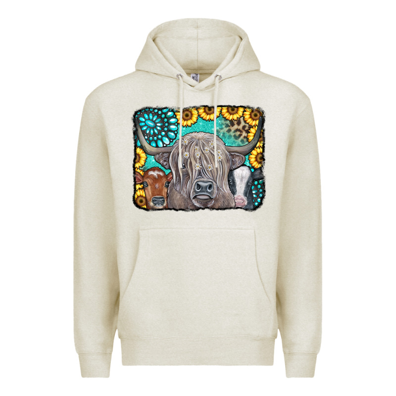 Cows Glitter Turquoise Leopard Sunflowers Premium Hoodie by CowCowDesign | Teevron