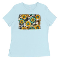 Baby Blue gemstone sunflower cowhide background Ladies Tee - Jasminsmagicworld