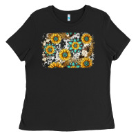 Black gemstone sunflower cowhide background Ladies Tee - Jasminsmagicworld