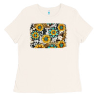 Bone gemstone sunflower cowhide background Ladies Tee - Jasminsmagicworld
