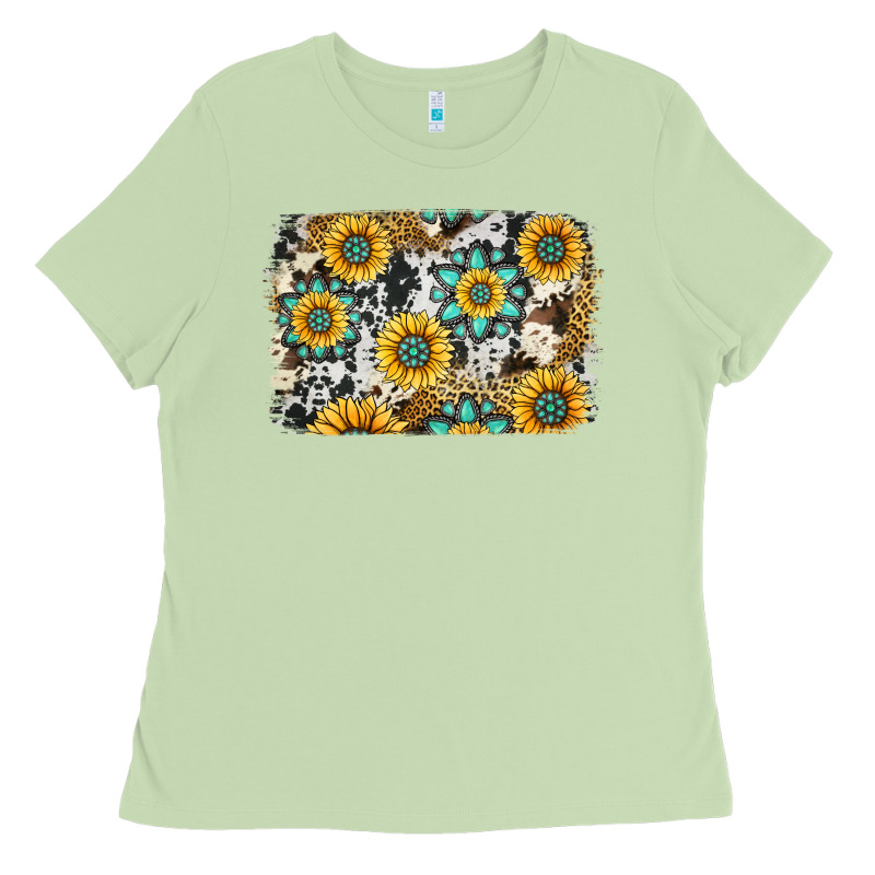 Gemstone Sunflower Cowhide Background Ladies Tee by Jasminsmagicworld | Teevron
