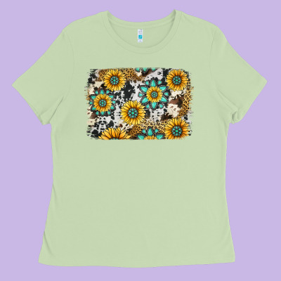 Gemstone Sunflower Cowhide Background Ladies Tee Designed By Jasminsmagicworld