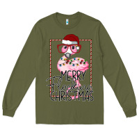 Army Green Merryy Flocking Christmas Flamingo Long Sleeve Tee - Bettercallsaul