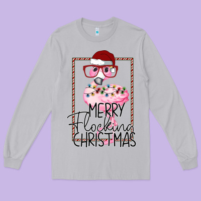 Merryy Flocking Christmas Flamingo Long Sleeve Tee Designed By Bettercallsaul