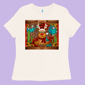 Western Christmas Reindeer Ladies Tee Designed By Jasminsmagicworld