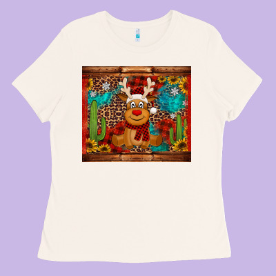 Western Christmas Reindeer Ladies Tee Designed By Jasminsmagicworld