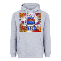 Heather Grey Fourth Of July America Truck Heavyweight Hoodie - FaDigitalArtStudio