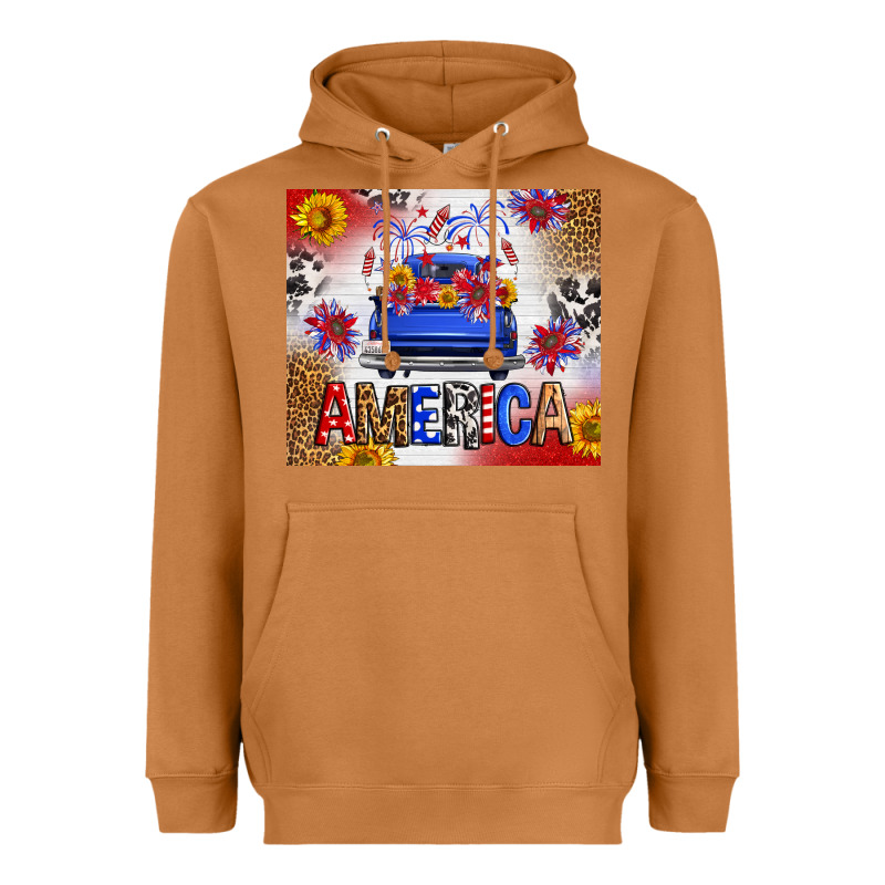 Fourth Of July America Truck Heavyweight Hoodie by FaDigitalArtStudio | Teevron