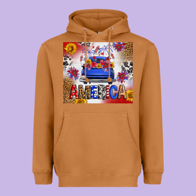 Fourth Of July America Truck Heavyweight Hoodie Designed By Fadigitalartstudio