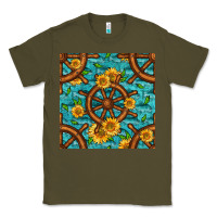 Army Green Lake Boat Rudder And Sunflowers Seamless Pattern Classic Tee - BundleAndBundleShop