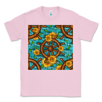Bubblegum Pink Lake Boat Rudder And Sunflowers Seamless Pattern Classic Tee - BundleAndBundleShop