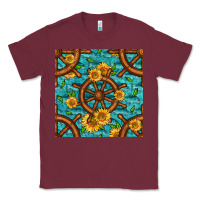 Burgundy Lake Boat Rudder And Sunflowers Seamless Pattern Classic Tee - BundleAndBundleShop