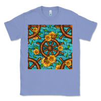 Colony Blue Lake Boat Rudder And Sunflowers Seamless Pattern Classic Tee - BundleAndBundleShop
